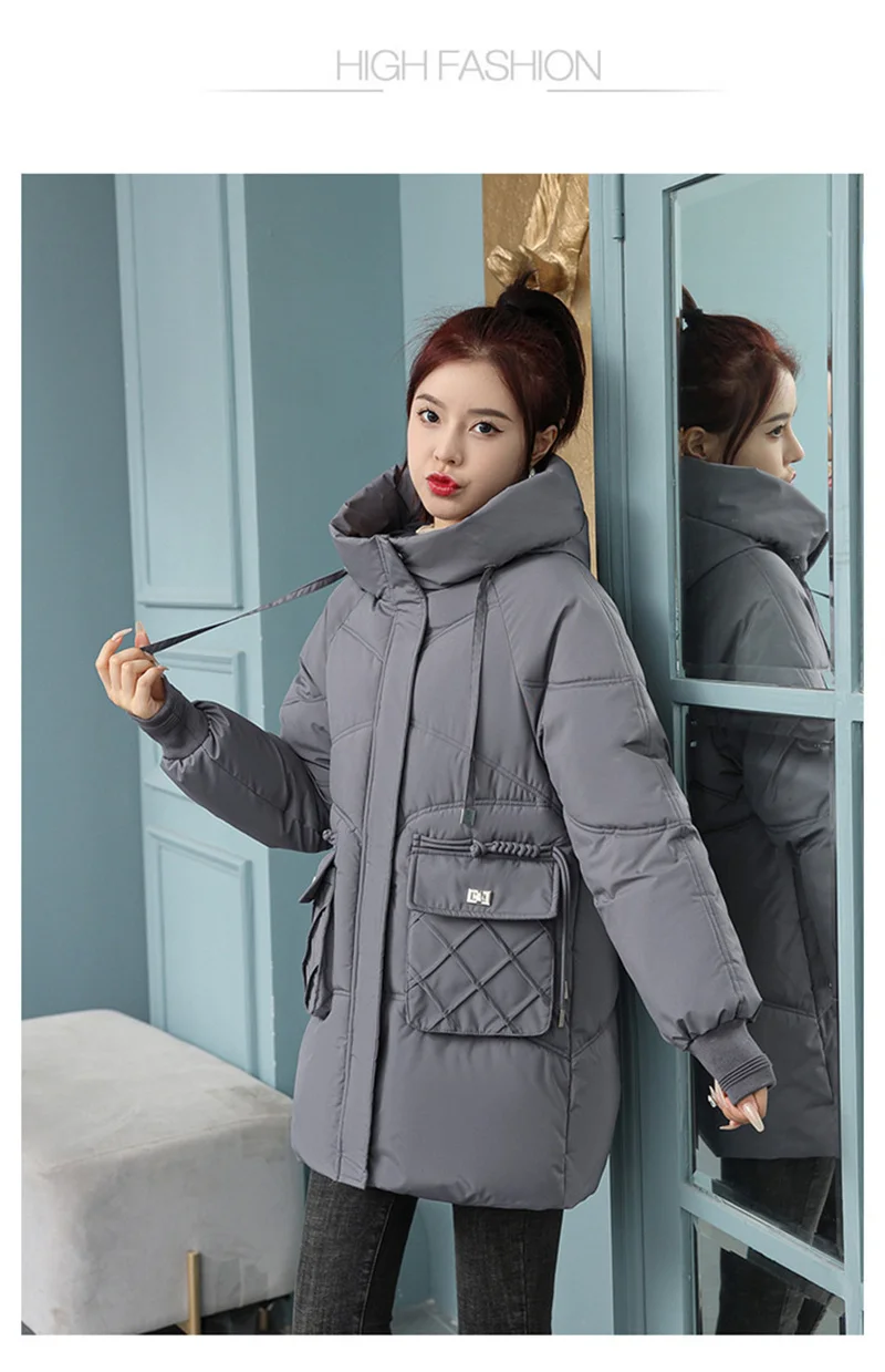 Korean Fashion Autumn Winter 2025 New Women's Down Cotton Jacket Fashion Hooded Leisure Coat Mid length Women Overcoat