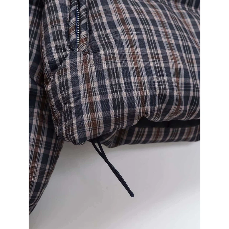 Casual Plaid Cotton Jacket For Woman Long Sleeves Loose Zipper Coats With Pocket Casual Street Versatile Winter New Warm Jacket