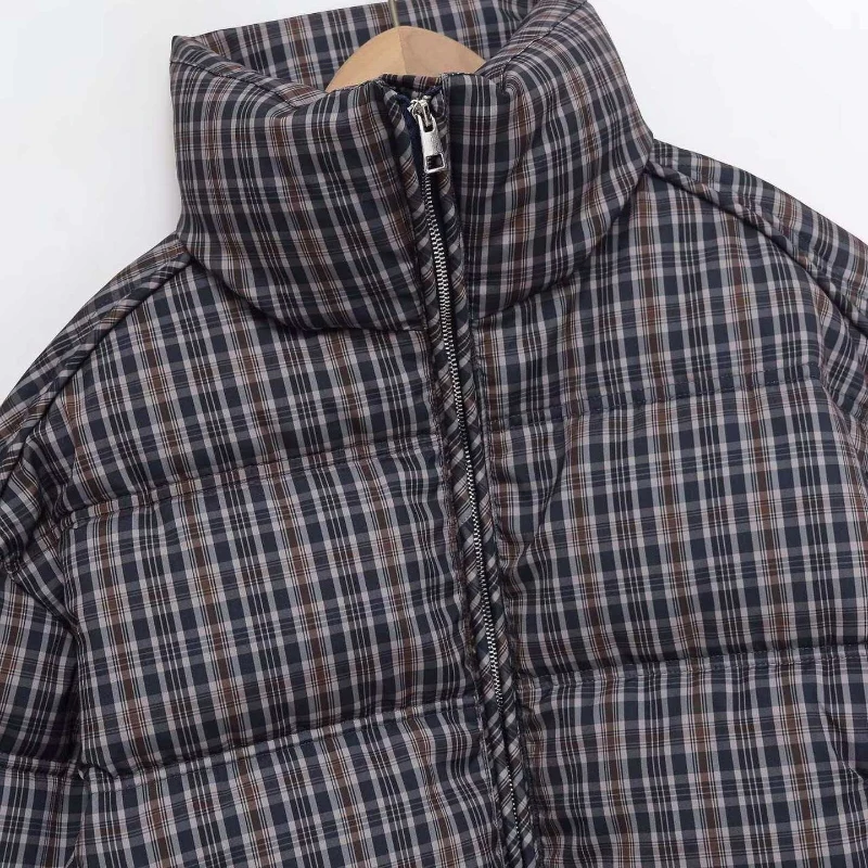 Casual Plaid Cotton Jacket For Woman Long Sleeves Loose Zipper Coats With Pocket Casual Street Versatile Winter New Warm Jacket