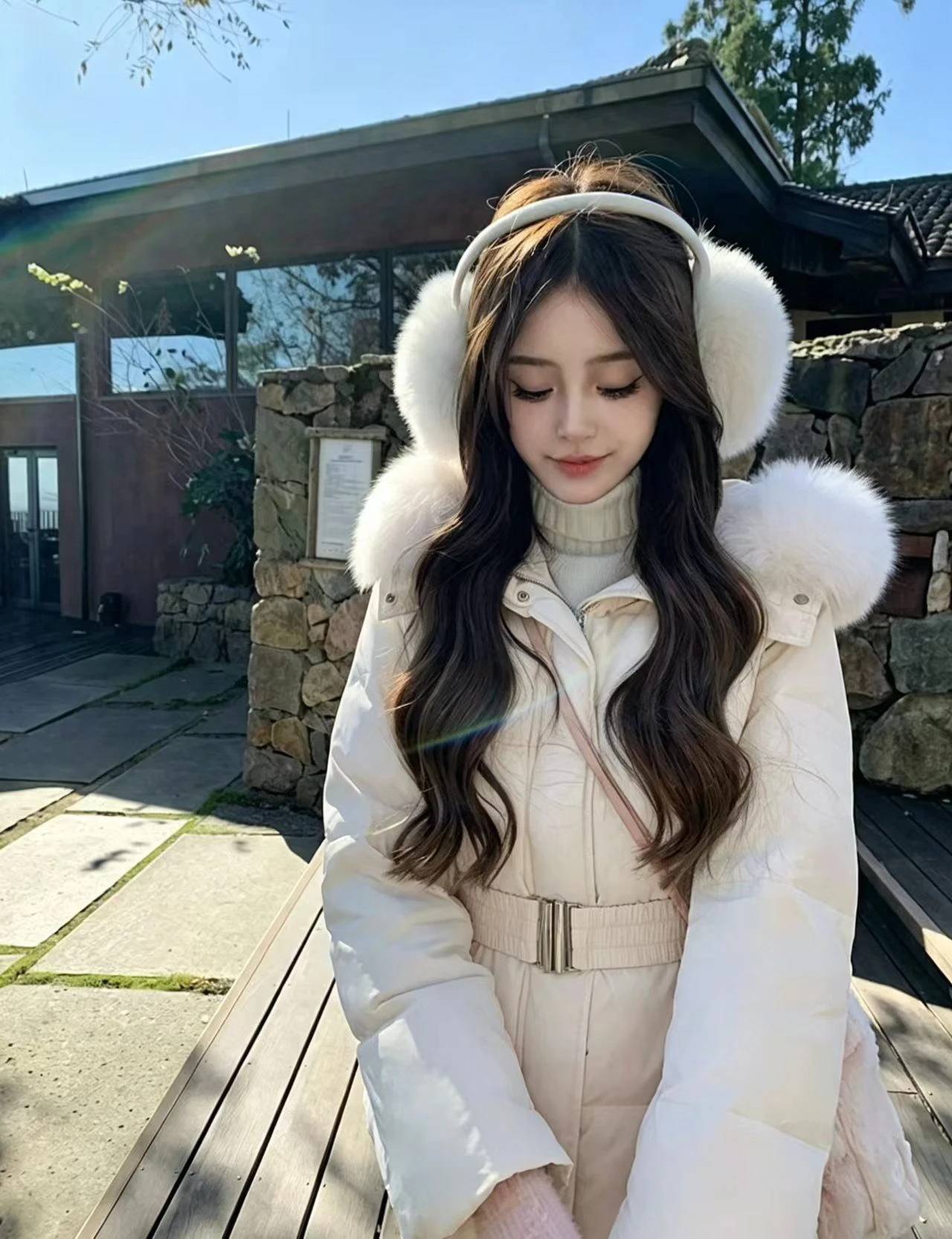 Korean Fashion Women's Solid Color Hooded Fur Collar Thin Cotton Clothes Down Jacket Women's Winter Long-sleeved Versatile Coat