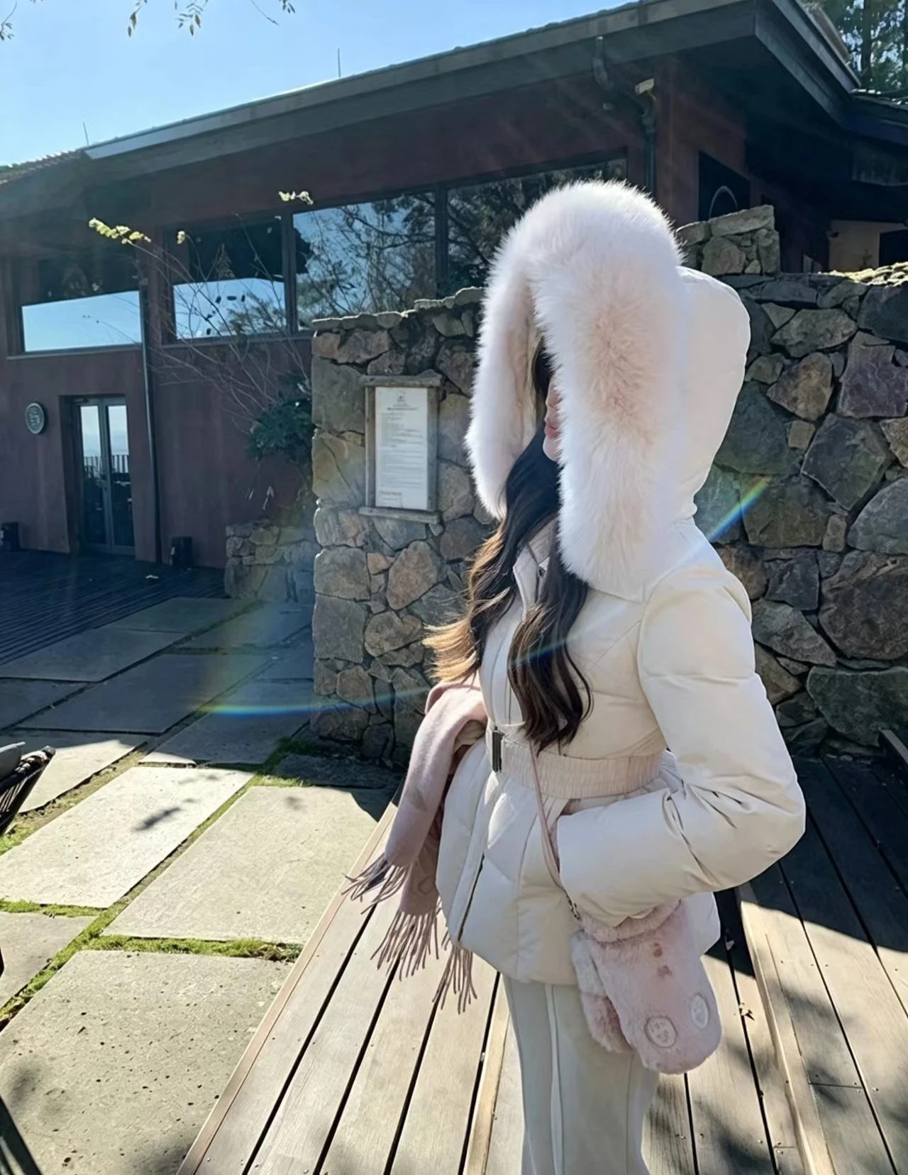 Korean Fashion Women's Solid Color Hooded Fur Collar Thin Cotton Clothes Down Jacket Women's Winter Long-sleeved Versatile Coat