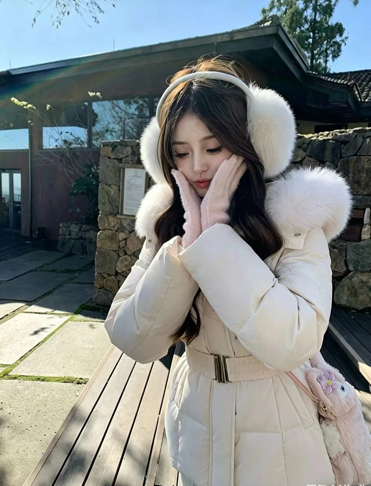 Korean Fashion Women's Solid Color Hooded Fur Collar Thin Cotton Clothes Down Jacket Women's Winter Long-sleeved Versatile Coat