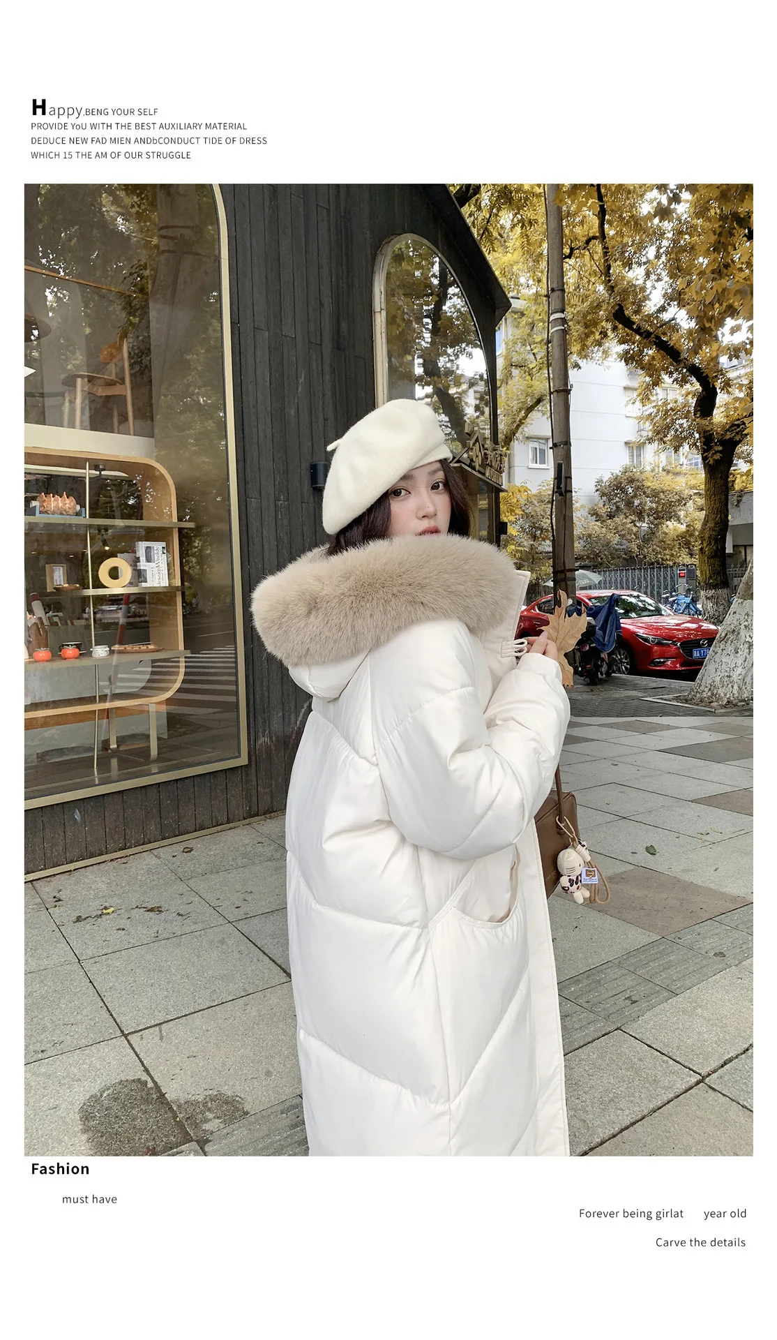 Winter Women Hooded Large Faux Fur Collar Coats Loose Windproof Thick Warm Parkas Zipper Pockets Knee Length Padded Outerwear