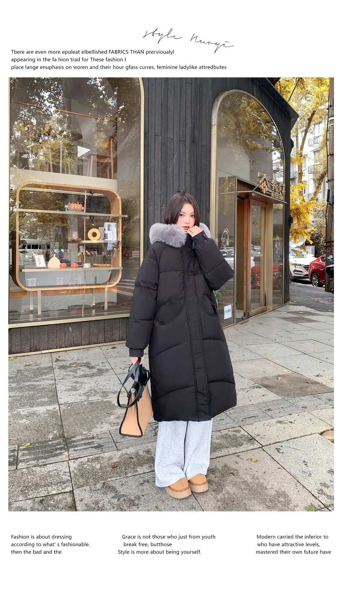 Winter Women Hooded Large Faux Fur Collar Coats Loose Windproof Thick Warm Parkas Zipper Pockets Knee Length Padded Outerwear