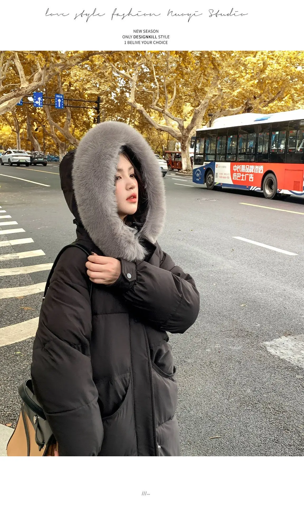 Winter Women Hooded Large Faux Fur Collar Coats Loose Windproof Thick Warm Parkas Zipper Pockets Knee Length Padded Outerwear