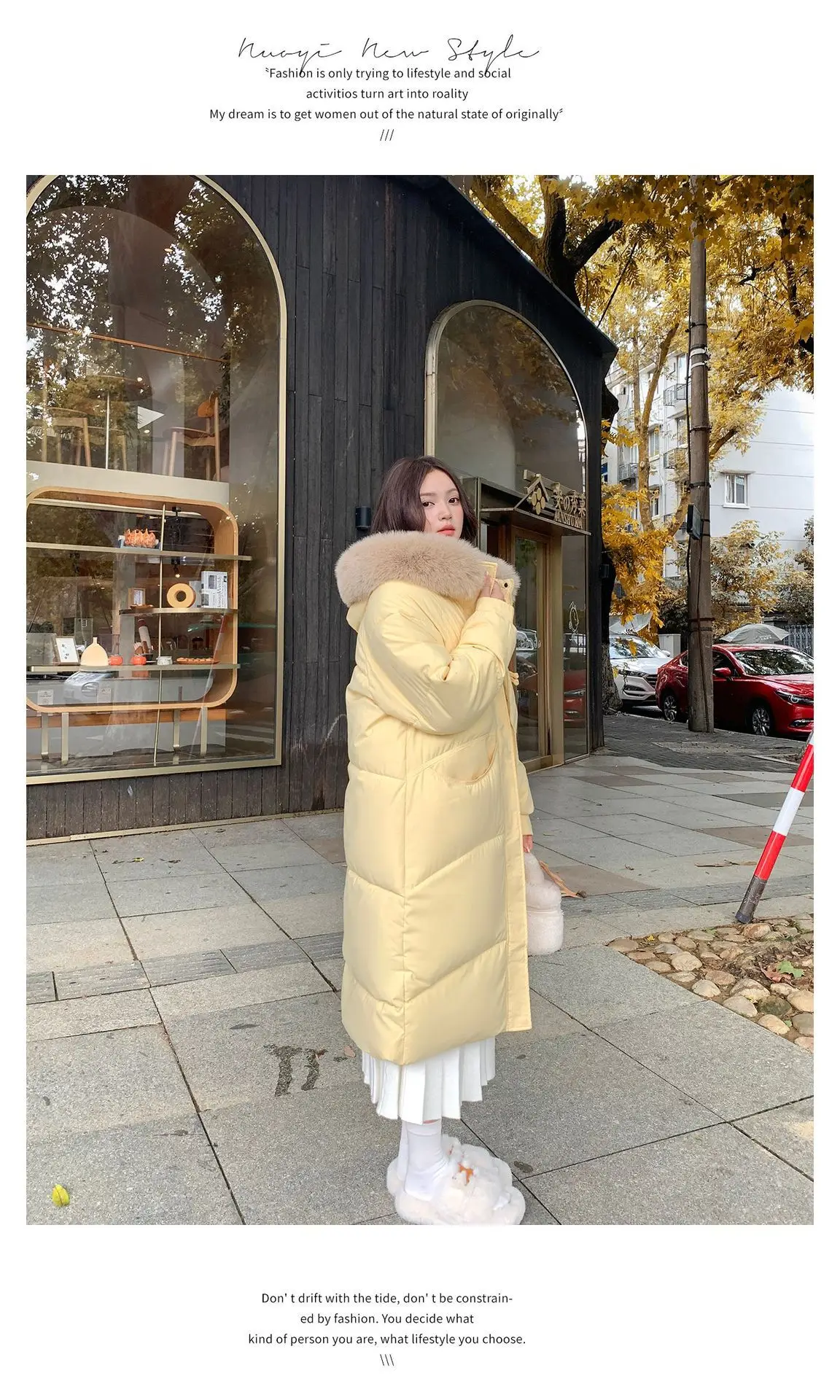 Winter Women Hooded Large Faux Fur Collar Coats Loose Windproof Thick Warm Parkas Zipper Pockets Knee Length Padded Outerwear