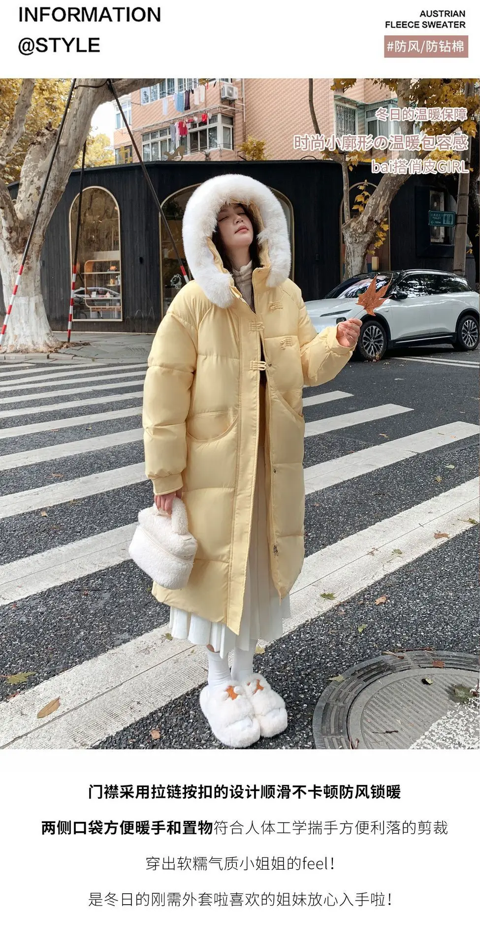 Winter Women Hooded Large Faux Fur Collar Coats Loose Windproof Thick Warm Parkas Zipper Pockets Knee Length Padded Outerwear