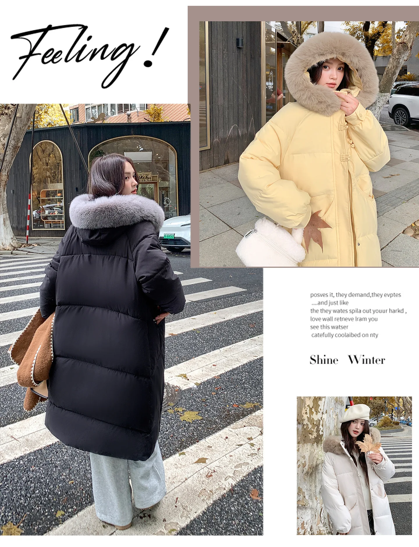 Winter Women Hooded Large Faux Fur Collar Coats Loose Windproof Thick Warm Parkas Zipper Pockets Knee Length Padded Outerwear