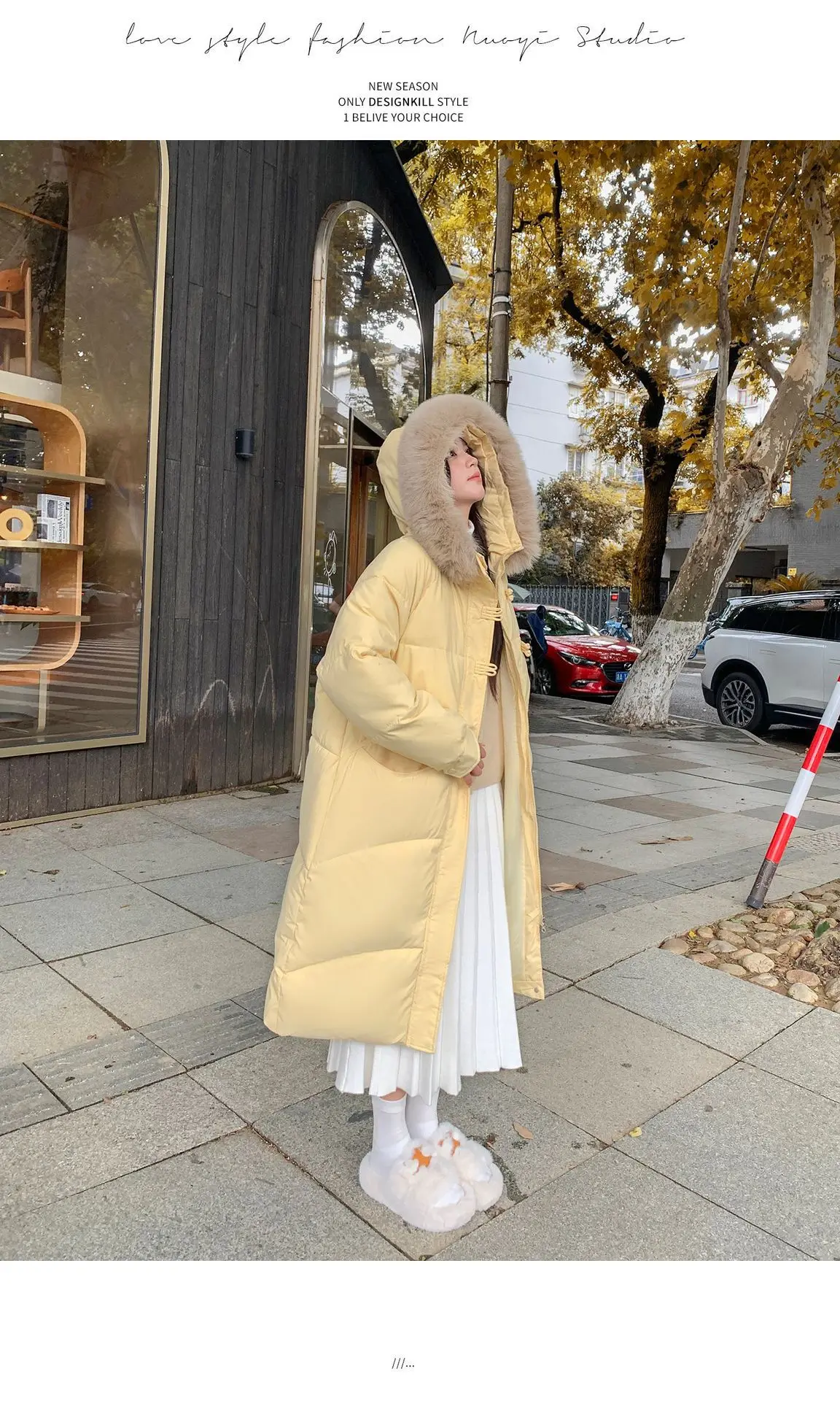 Winter Women Hooded Large Faux Fur Collar Coats Loose Windproof Thick Warm Parkas Zipper Pockets Knee Length Padded Outerwear