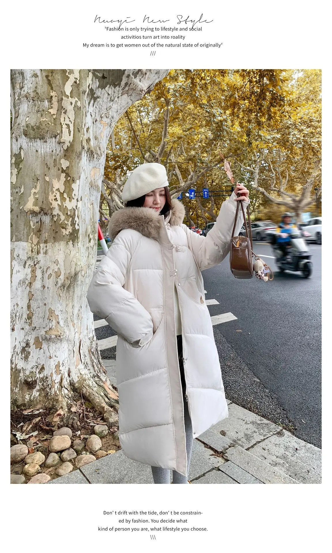 Winter Women Hooded Large Faux Fur Collar Coats Loose Windproof Thick Warm Parkas Zipper Pockets Knee Length Padded Outerwear