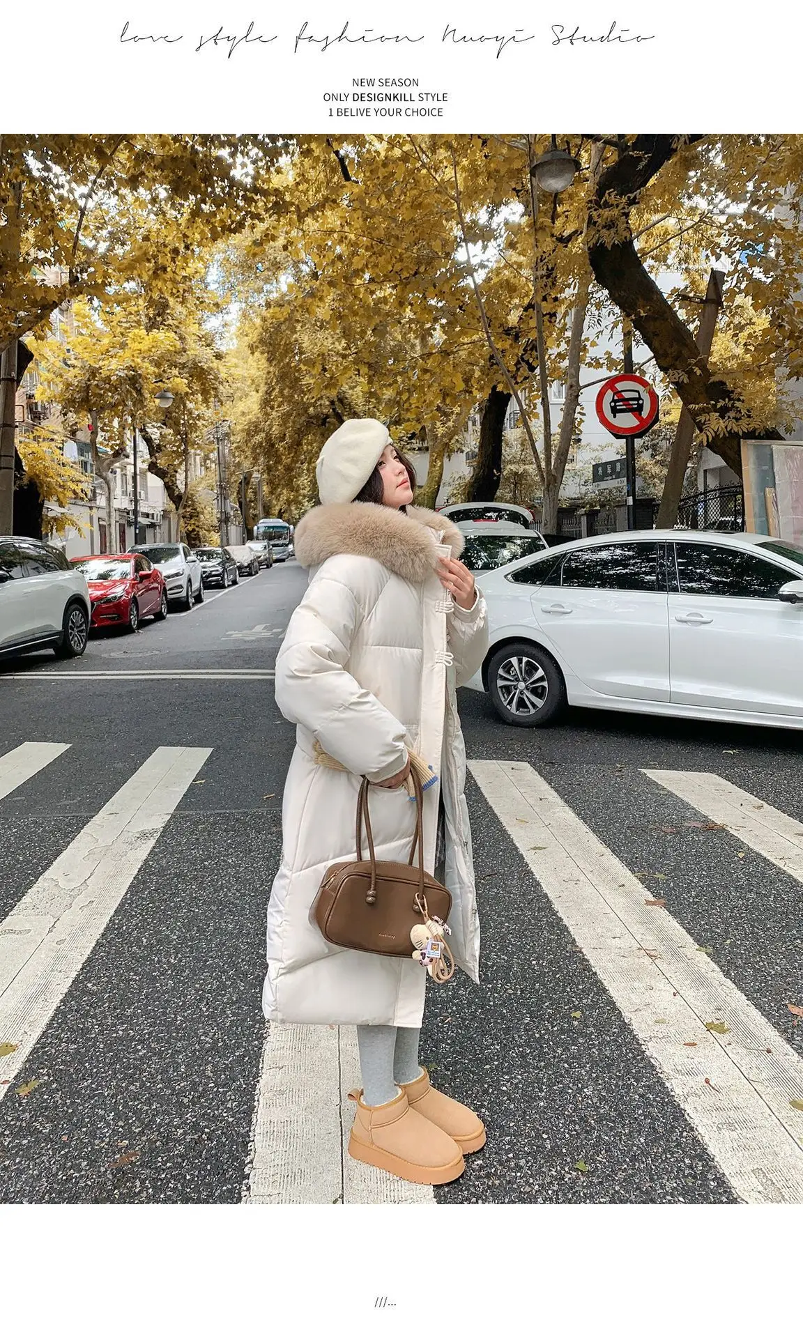 Winter Women Hooded Large Faux Fur Collar Coats Loose Windproof Thick Warm Parkas Zipper Pockets Knee Length Padded Outerwear