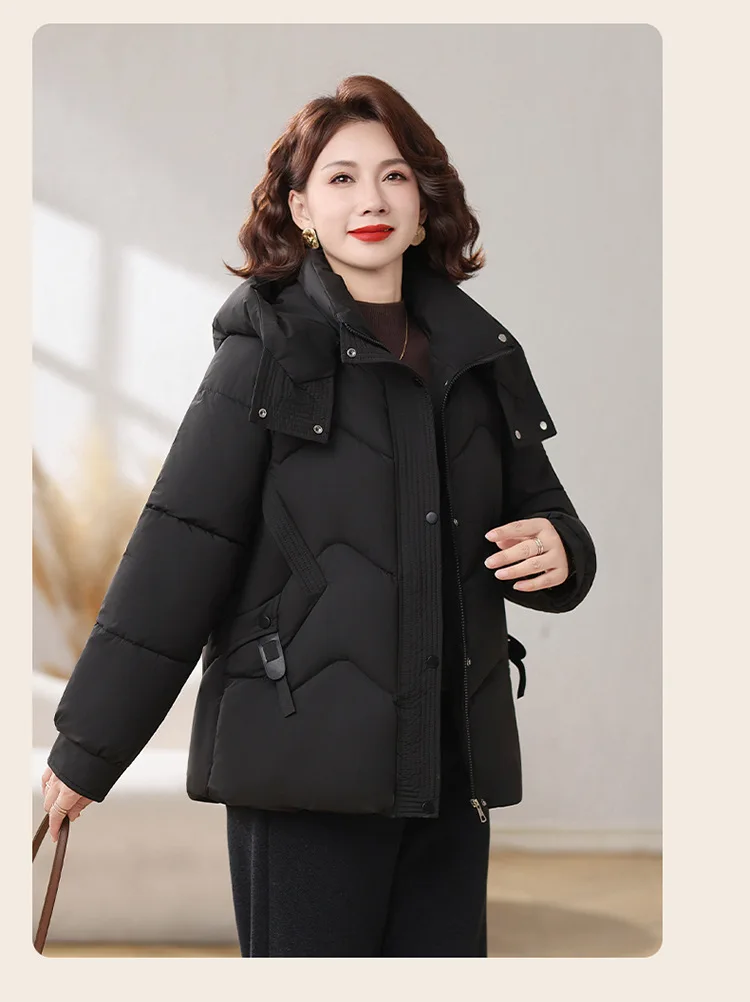 Winter Thick Hooded Puffer Coat Women Parkas XL-5XL Windproof Russian Cold Weather Snow Jacket Middle Aged Mom Outerwear Cozy