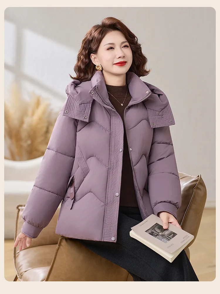 Winter Thick Hooded Puffer Coat Women Parkas XL-5XL Windproof Russian Cold Weather Snow Jacket Middle Aged Mom Outerwear Cozy