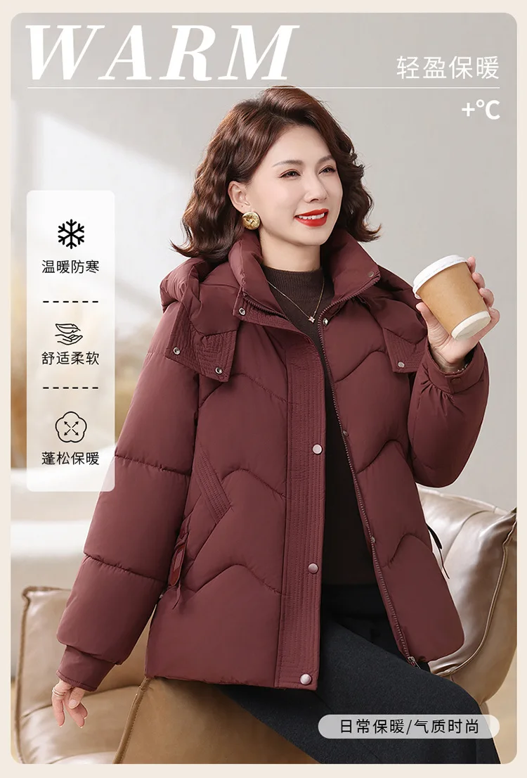 Winter Thick Hooded Puffer Coat Women Parkas XL-5XL Windproof Russian Cold Weather Snow Jacket Middle Aged Mom Outerwear Cozy