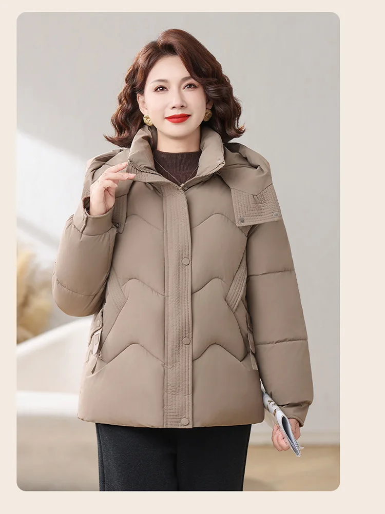 Winter Thick Hooded Puffer Coat Women Parkas XL-5XL Windproof Russian Cold Weather Snow Jacket Middle Aged Mom Outerwear Cozy
