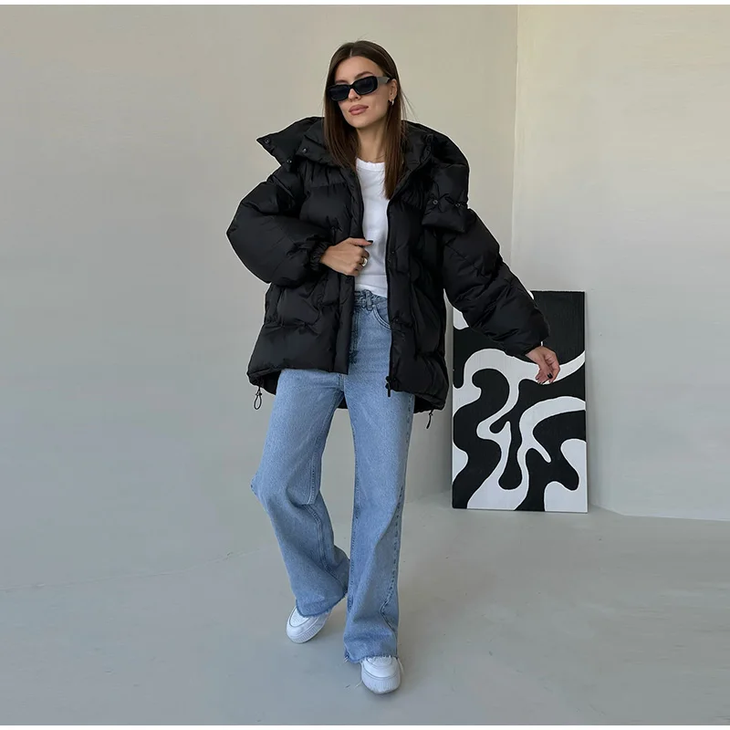 Printed Cotton Padded Coats Women Fashion Hooded Waist-Cinching Zipper Quilted Jackets Winter Casual Woman Fashion New Outerwear