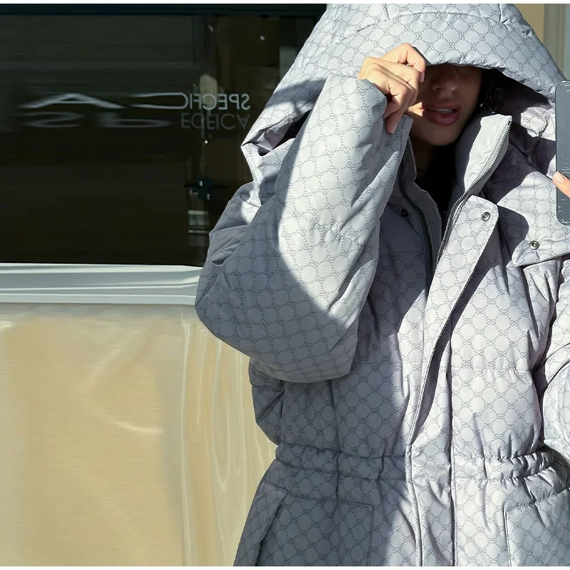Printed Cotton Padded Coats Women Fashion Hooded Waist-Cinching Zipper Quilted Jackets Winter Casual Woman Fashion New Outerwear