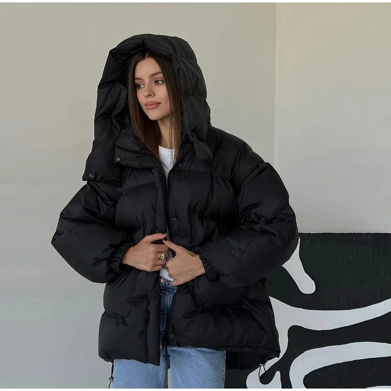 Printed Cotton Padded Coats Women Fashion Hooded Waist-Cinching Zipper Quilted Jackets Winter Casual Woman Fashion New Outerwear