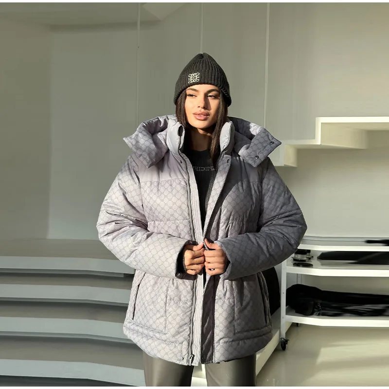 Printed Cotton Padded Coats Women Fashion Hooded Waist-Cinching Zipper Quilted Jackets Winter Casual Woman Fashion New Outerwear
