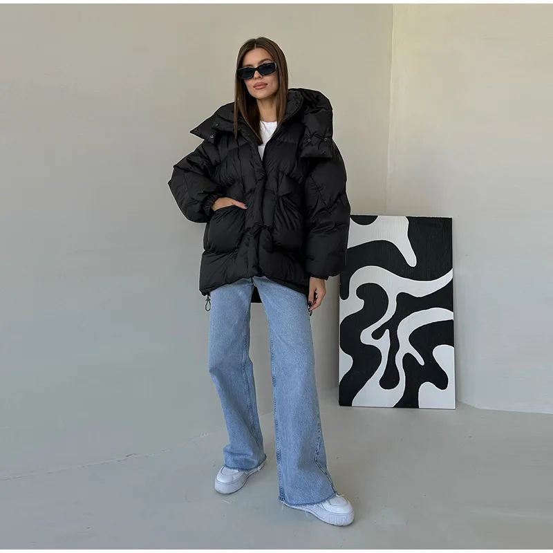 Printed Cotton Padded Coats Women Fashion Hooded Waist-Cinching Zipper Quilted Jackets Winter Casual Woman Fashion New Outerwear