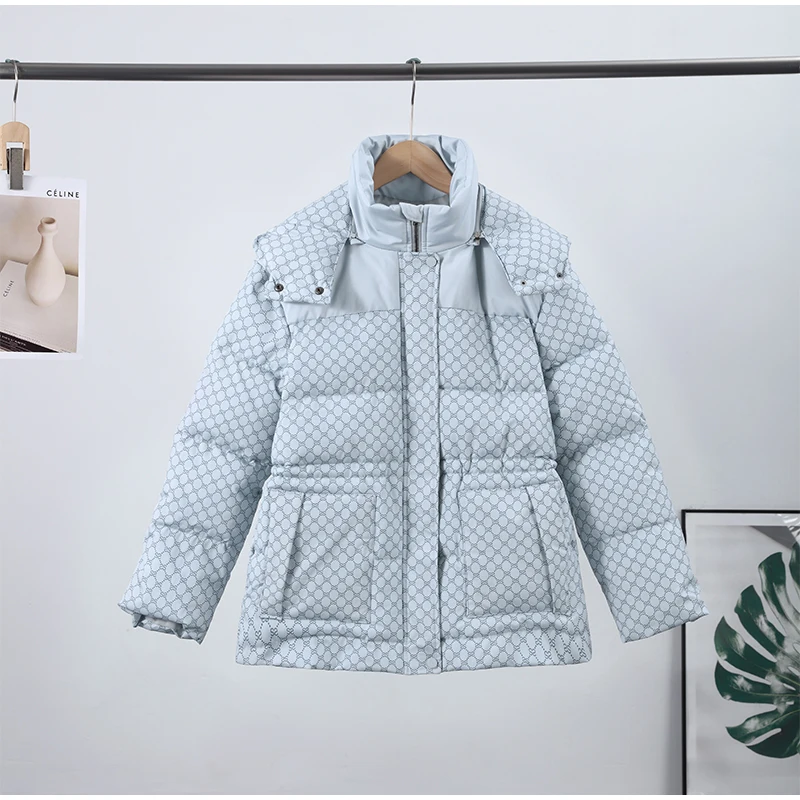 Printed Cotton Padded Coats Women Fashion Hooded Waist-Cinching Zipper Quilted Jackets Winter Casual Woman Fashion New Outerwear