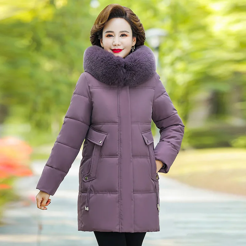 Women's Winter Warm Thick Padded Coat Faux Fur Collar Hooded Long Parka Middle Aged XL-6XL Warm Casual Fashion New Outerwear