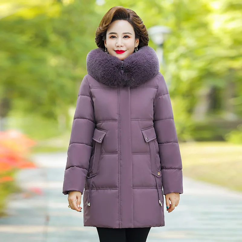 Women's Winter Warm Thick Padded Coat Faux Fur Collar Hooded Long Parka Middle Aged XL-6XL Warm Casual Fashion New Outerwear