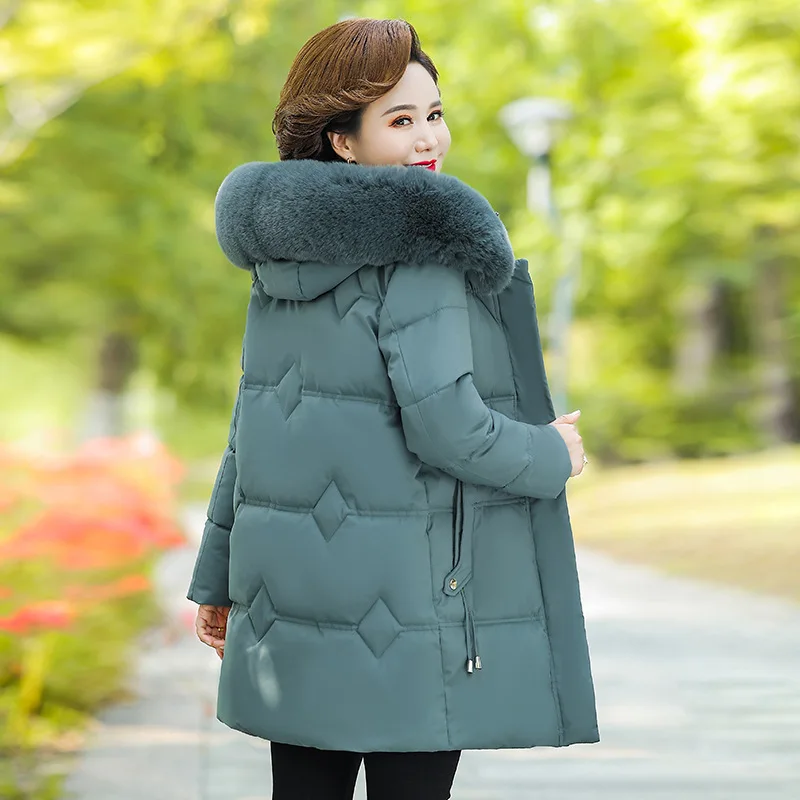 Women's Winter Warm Thick Padded Coat Faux Fur Collar Hooded Long Parka Middle Aged XL-6XL Warm Casual Fashion New Outerwear
