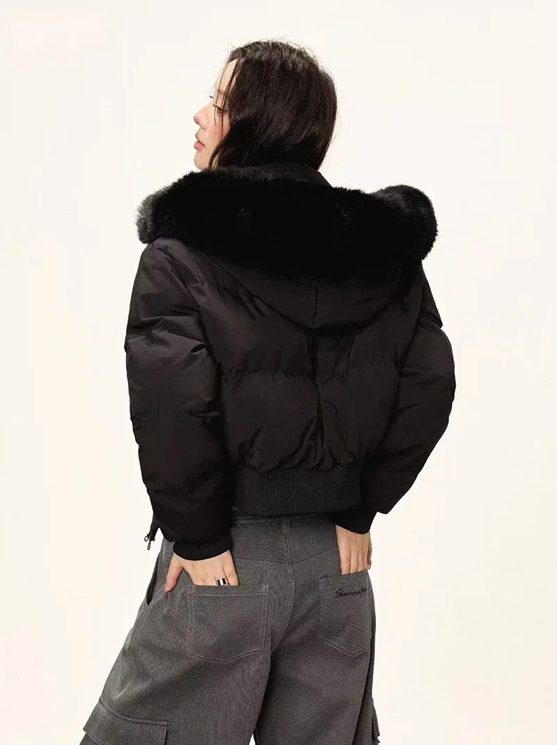 Winter Warm Hooded Parkas Women Korean Faux Fur Patchwork Puffer Jackets Y2K Loose Streetwear Fluffy Crop Outerwears