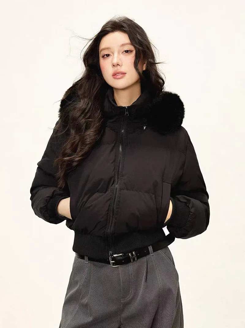 Winter Warm Hooded Parkas Women Korean Faux Fur Patchwork Puffer Jackets Y2K Loose Streetwear Fluffy Crop Outerwears