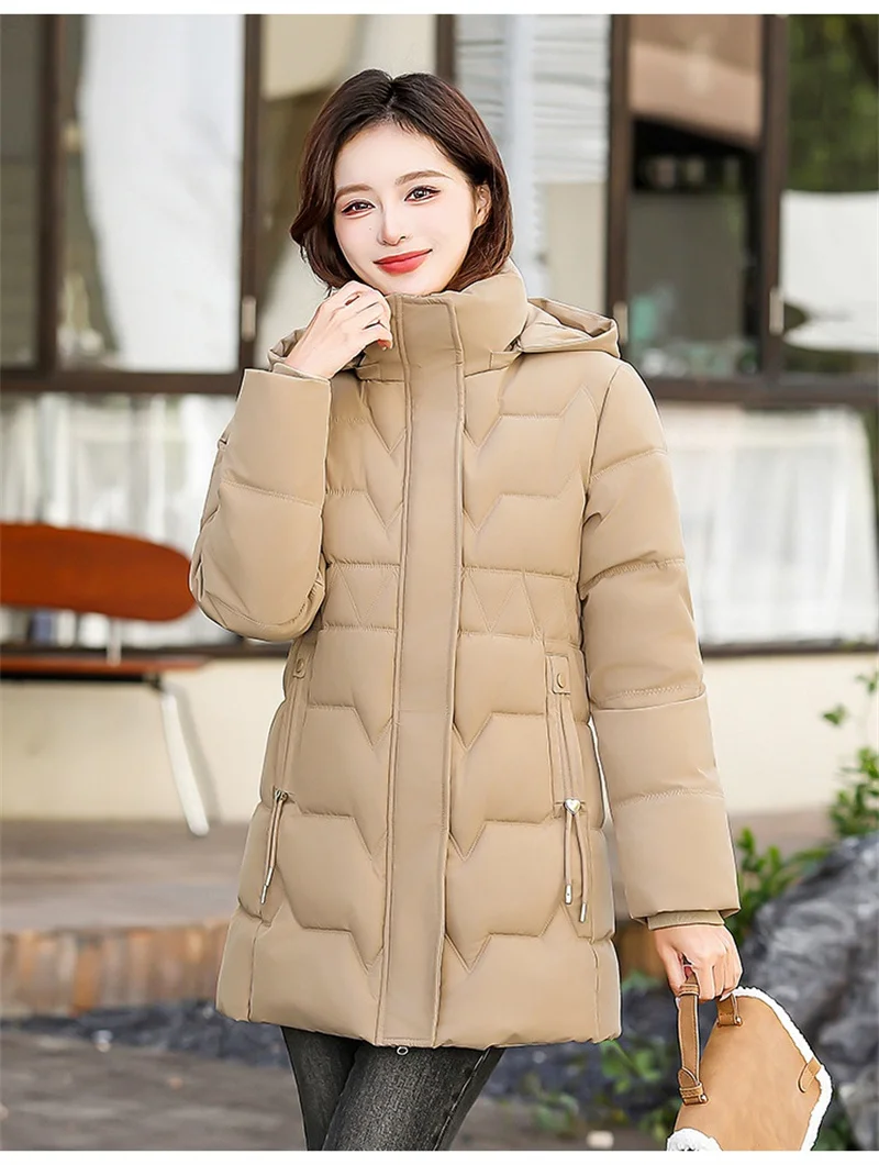 Fashion Detachable Hooded Parkas Women's Winter Down Cotton-padded Jacket Thicken Casual Slim Outerwear Female Long Coats