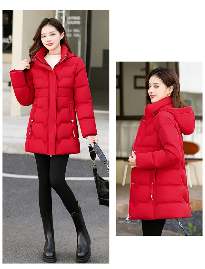 Fashion Detachable Hooded Parkas Women's Winter Down Cotton-padded Jacket Thicken Casual Slim Outerwear Female Long Coats