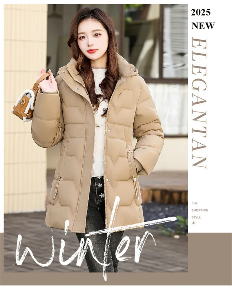 Fashion Detachable Hooded Parkas Women's Winter Down Cotton-padded Jacket Thicken Casual Slim Outerwear Female Long Coats