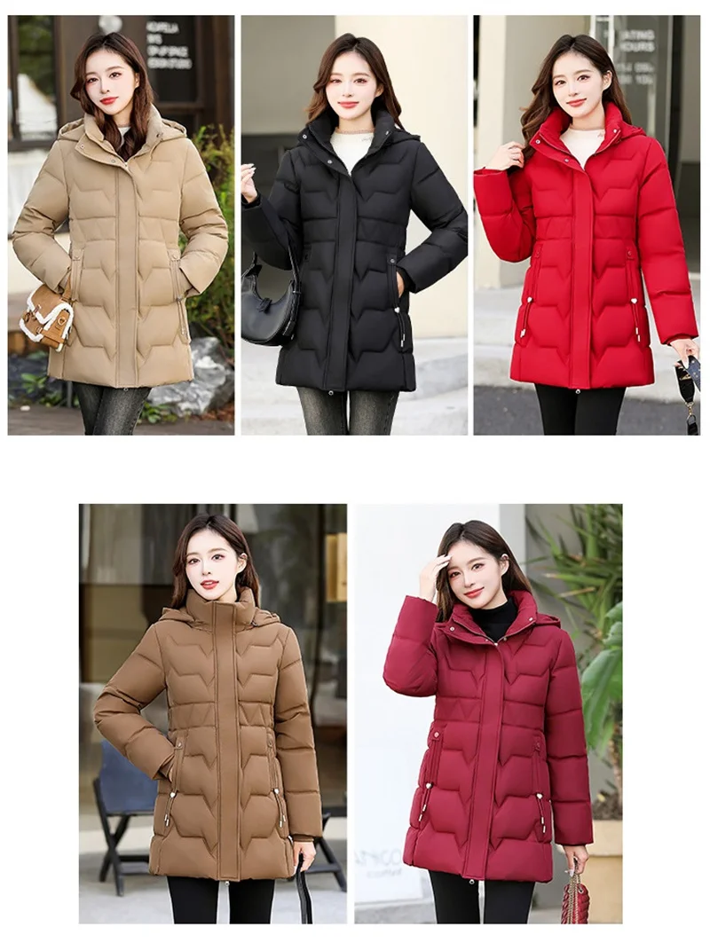 Fashion Detachable Hooded Parkas Women's Winter Down Cotton-padded Jacket Thicken Casual Slim Outerwear Female Long Coats