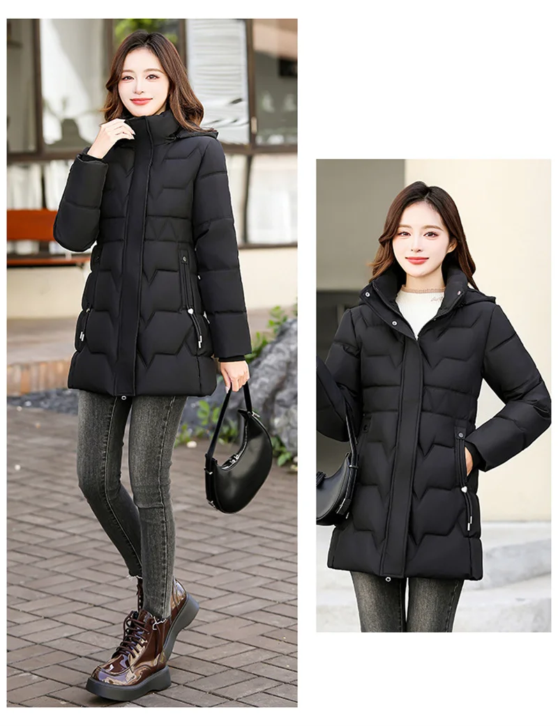 Fashion Detachable Hooded Parkas Women's Winter Down Cotton-padded Jacket Thicken Casual Slim Outerwear Female Long Coats
