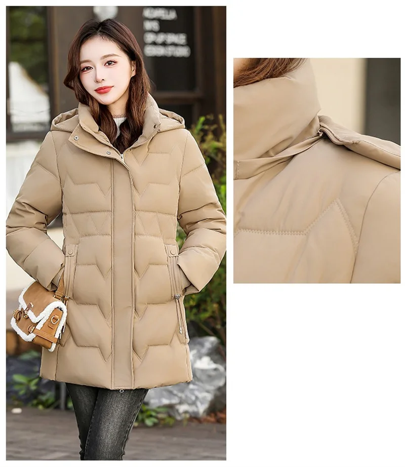 Fashion Detachable Hooded Parkas Women's Winter Down Cotton-padded Jacket Thicken Casual Slim Outerwear Female Long Coats