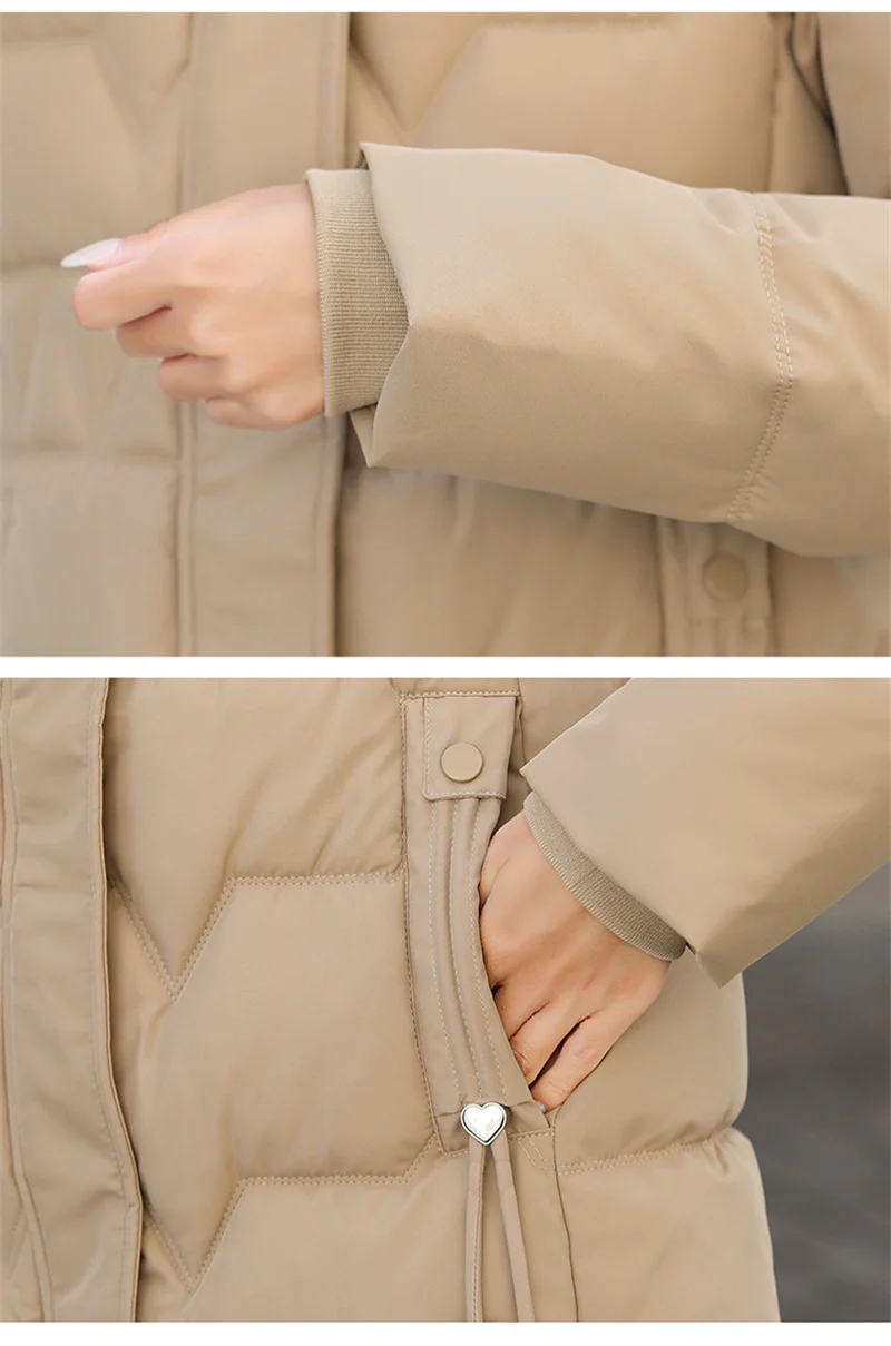 Fashion Detachable Hooded Parkas Women's Winter Down Cotton-padded Jacket Thicken Casual Slim Outerwear Female Long Coats