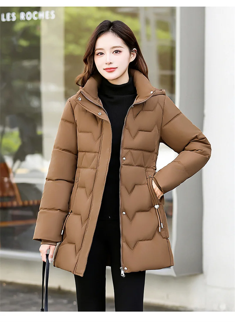 Fashion Detachable Hooded Parkas Women's Winter Down Cotton-padded Jacket Thicken Casual Slim Outerwear Female Long Coats