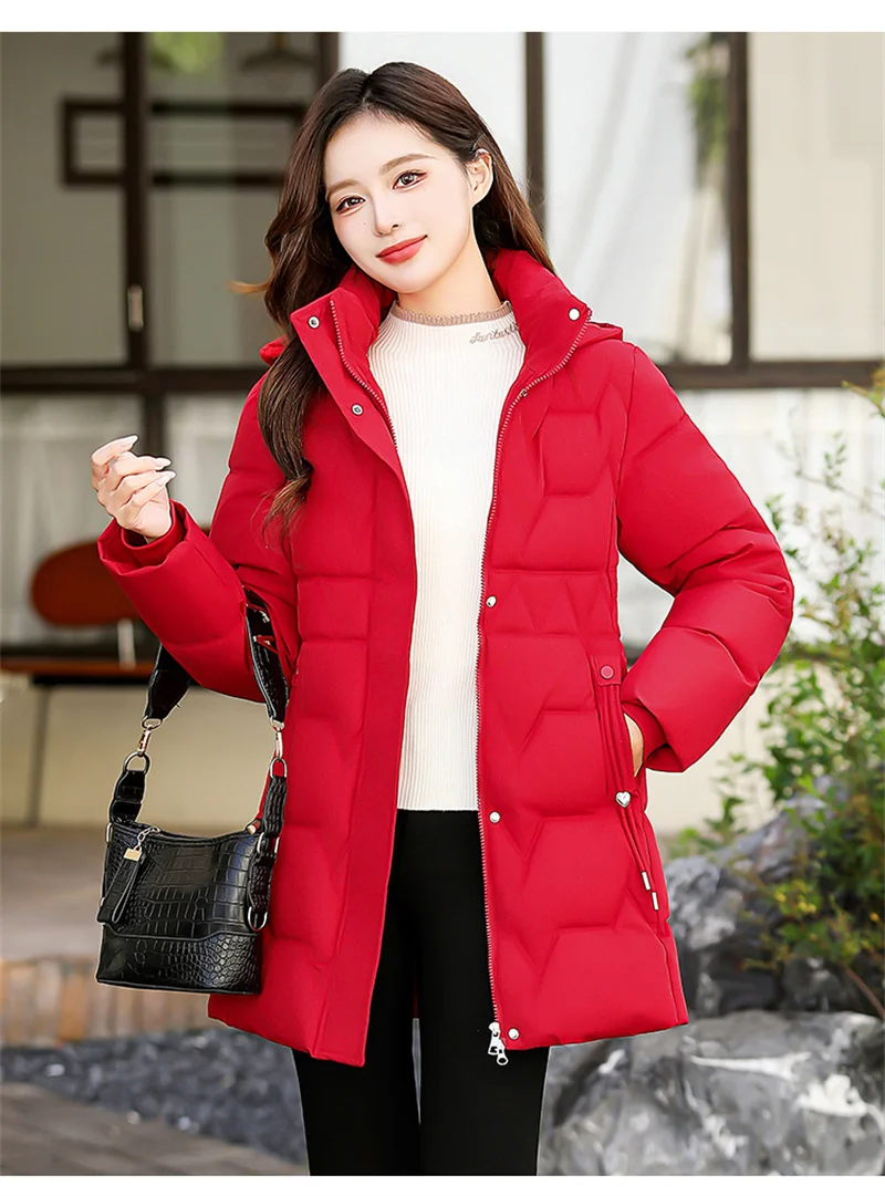 Fashion Detachable Hooded Parkas Women's Winter Down Cotton-padded Jacket Thicken Casual Slim Outerwear Female Long Coats