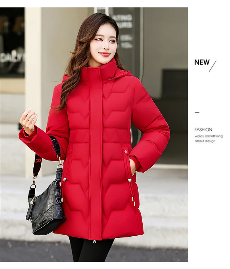 Fashion Detachable Hooded Parkas Women's Winter Down Cotton-padded Jacket Thicken Casual Slim Outerwear Female Long Coats