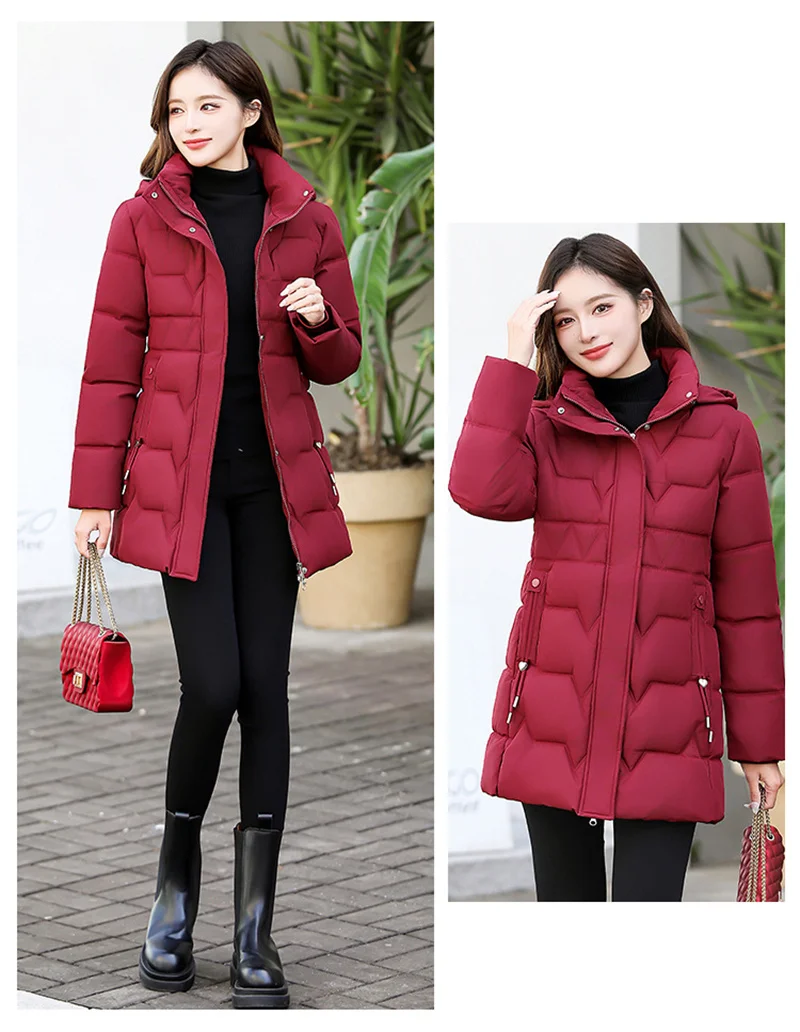 Fashion Detachable Hooded Parkas Women's Winter Down Cotton-padded Jacket Thicken Casual Slim Outerwear Female Long Coats