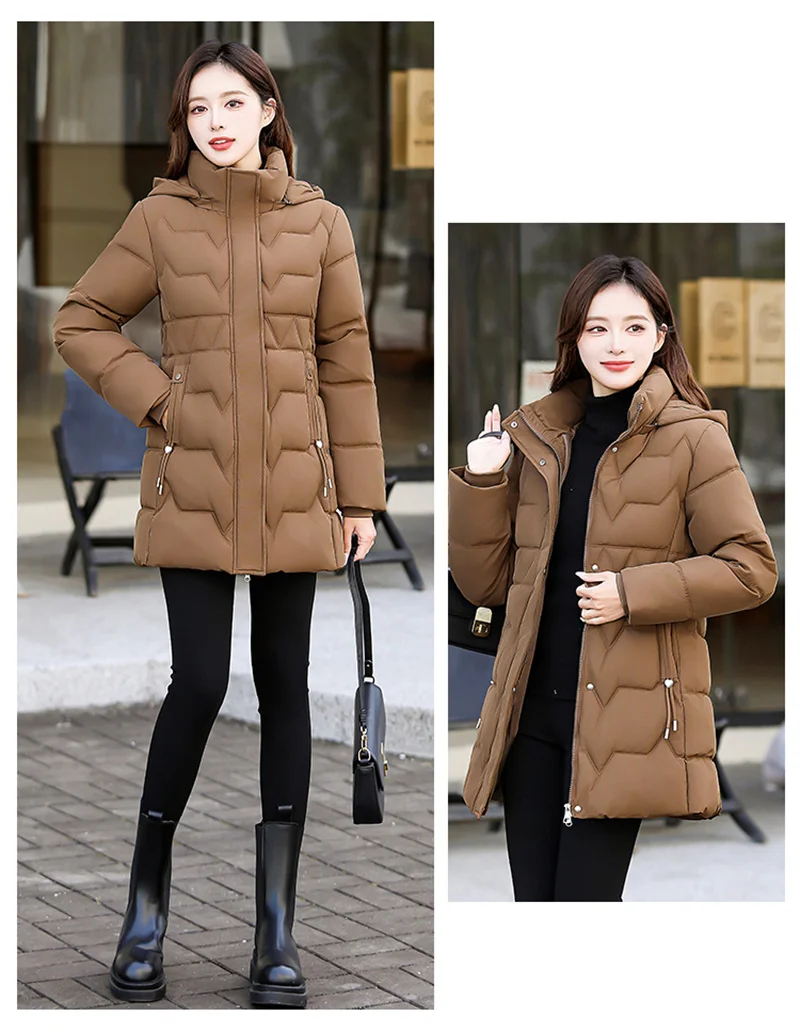 Fashion Detachable Hooded Parkas Women's Winter Down Cotton-padded Jacket Thicken Casual Slim Outerwear Female Long Coats