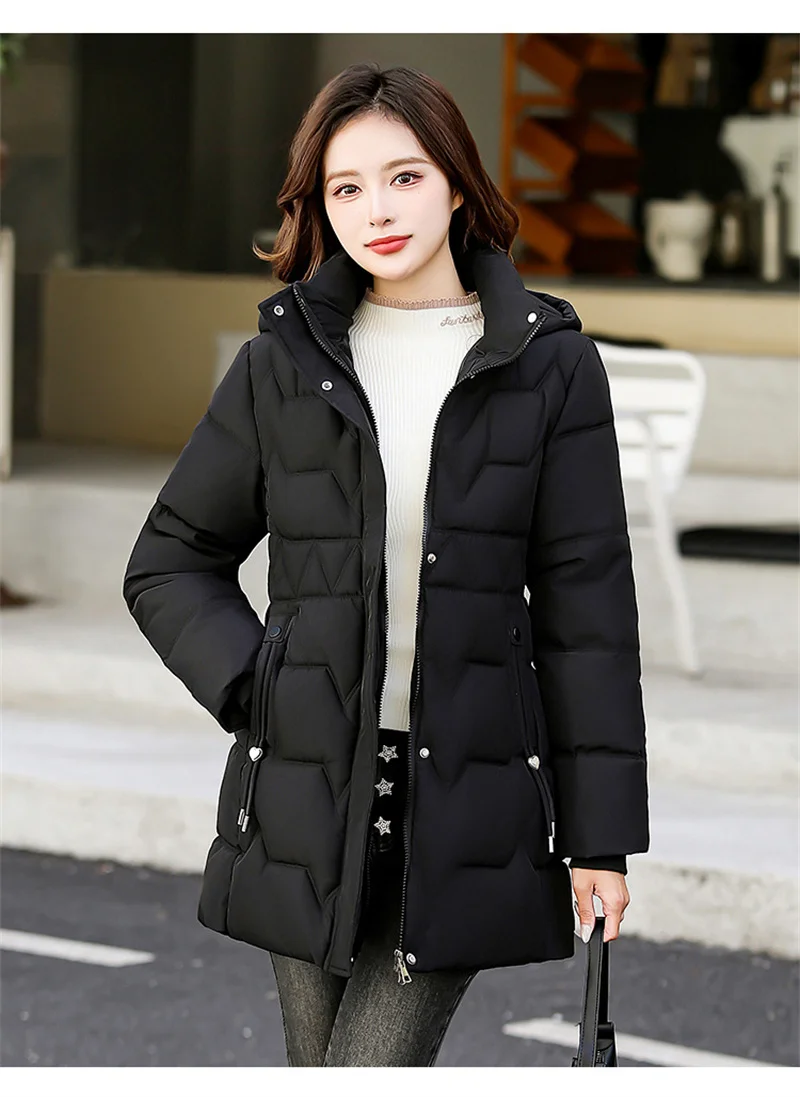 Fashion Detachable Hooded Parkas Women's Winter Down Cotton-padded Jacket Thicken Casual Slim Outerwear Female Long Coats