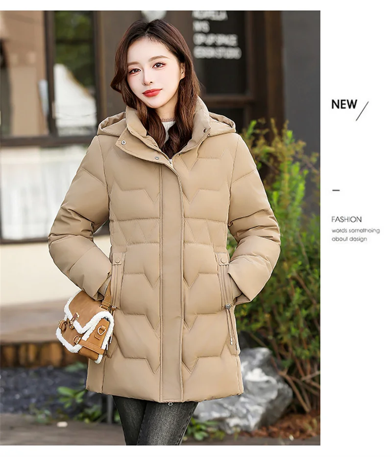 Fashion Detachable Hooded Parkas Women's Winter Down Cotton-padded Jacket Thicken Casual Slim Outerwear Female Long Coats