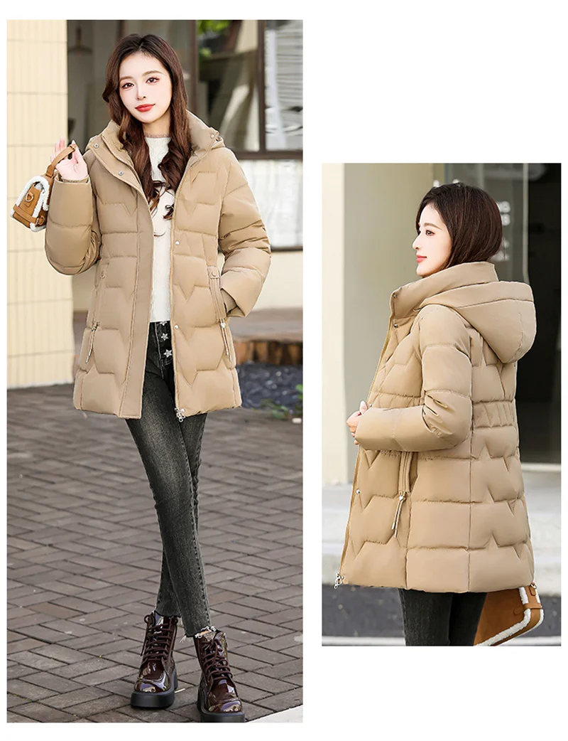 Fashion Detachable Hooded Parkas Women's Winter Down Cotton-padded Jacket Thicken Casual Slim Outerwear Female Long Coats