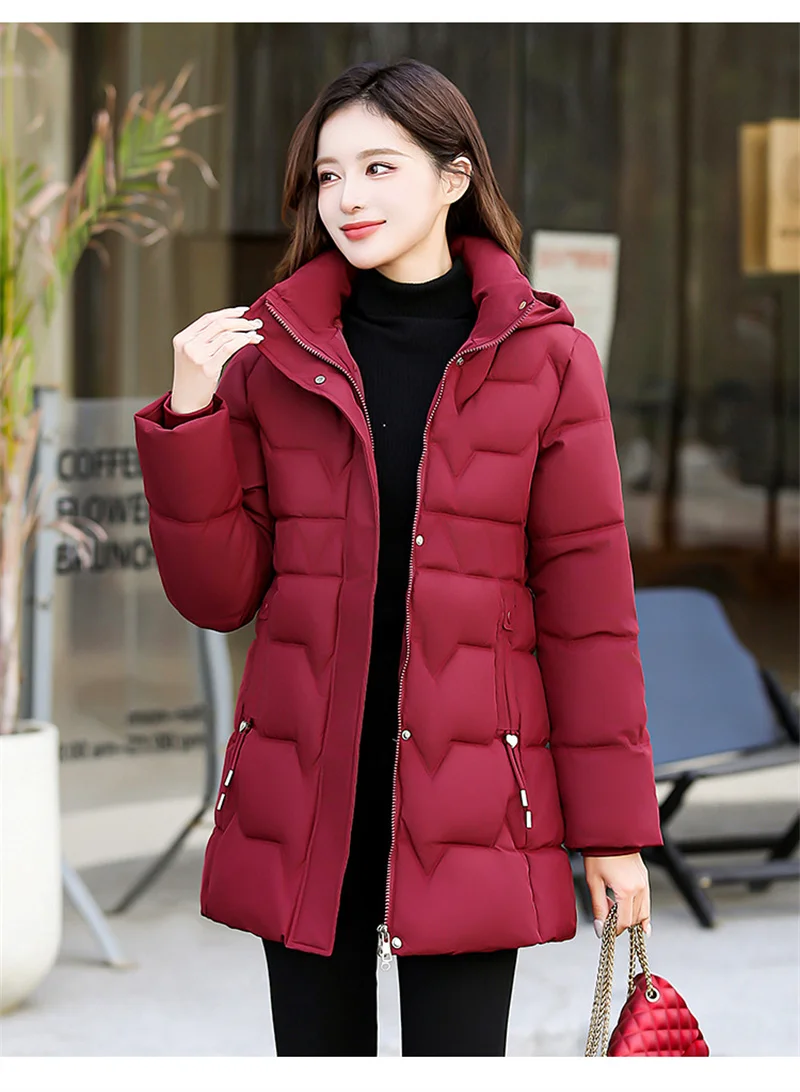 Fashion Detachable Hooded Parkas Women's Winter Down Cotton-padded Jacket Thicken Casual Slim Outerwear Female Long Coats