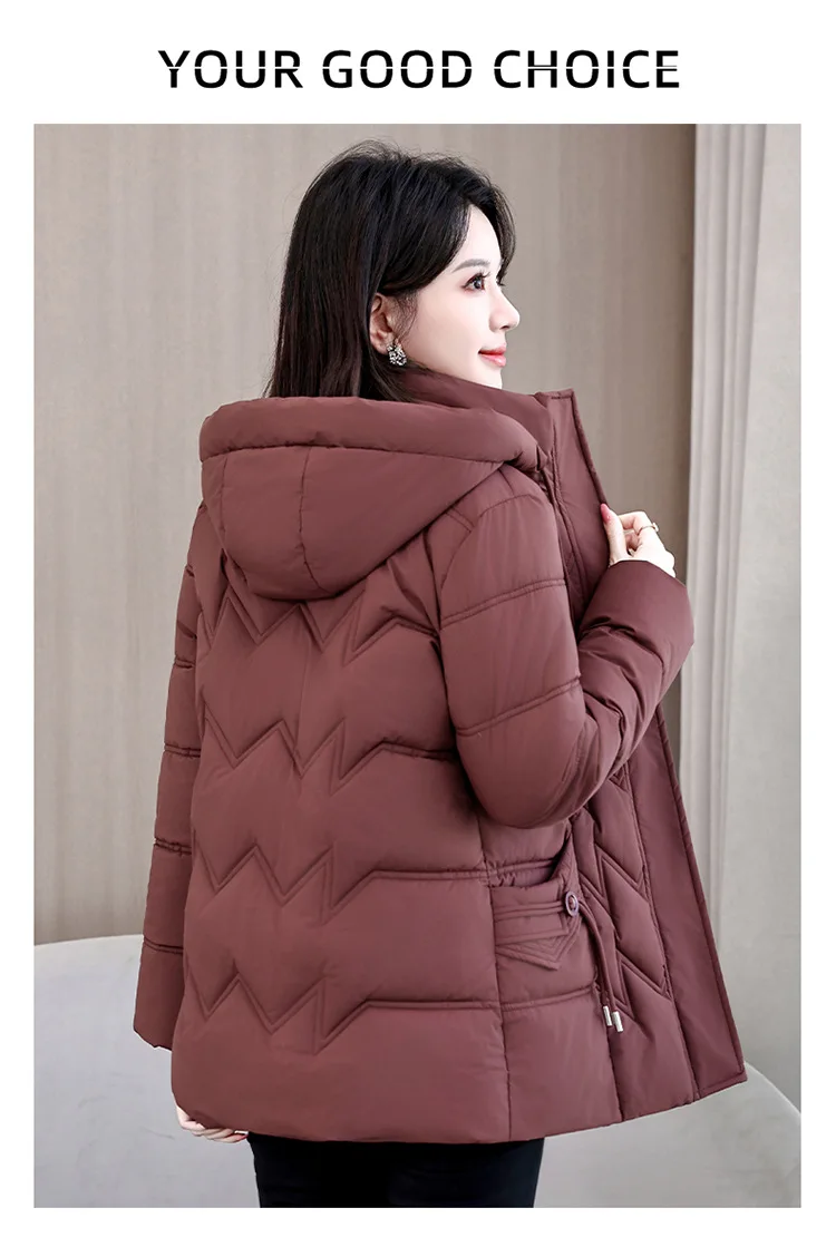 Winter Thick Hooded Puffer Coat Women XL-5XL Windproof Parkas Russian Cold Weather Snow Jacket Middle Aged Mom Outerwear New