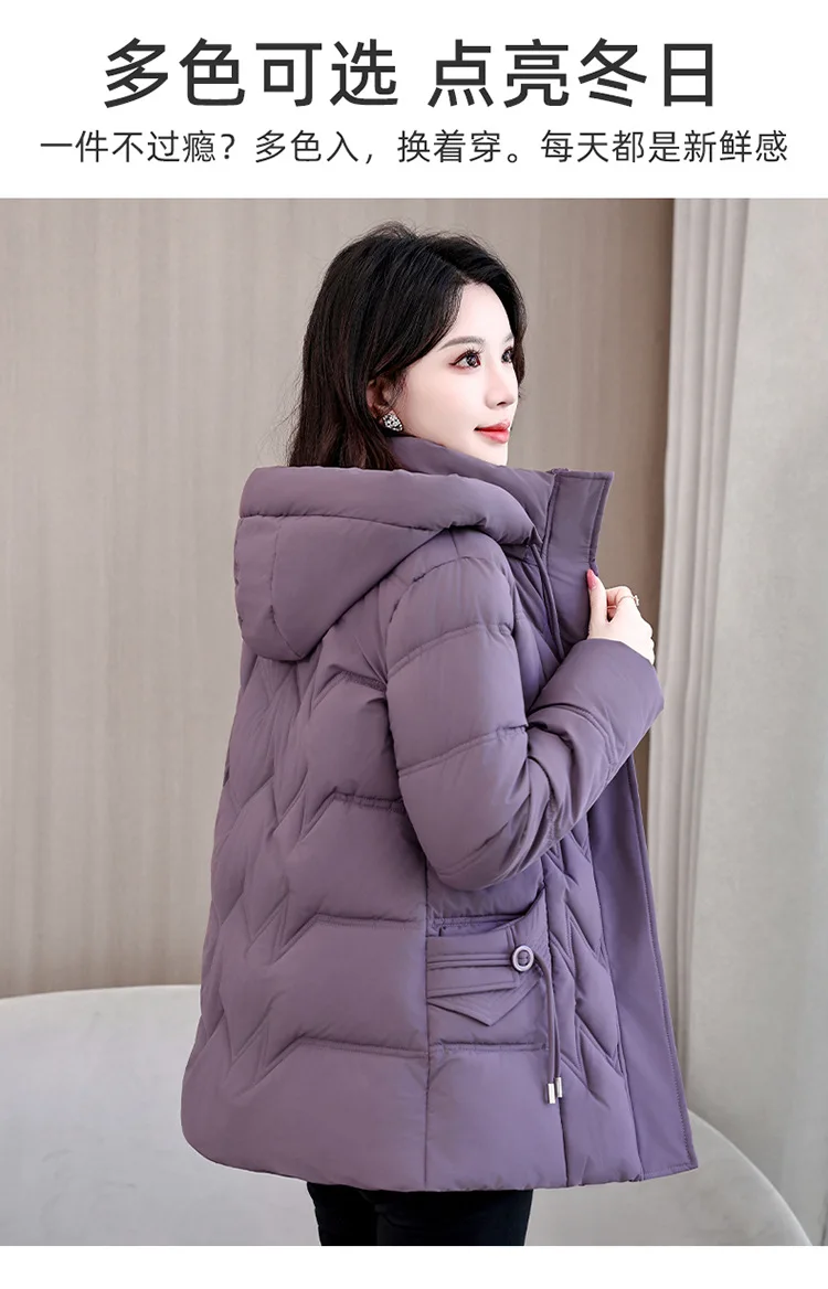 Winter Thick Hooded Puffer Coat Women XL-5XL Windproof Parkas Russian Cold Weather Snow Jacket Middle Aged Mom Outerwear New