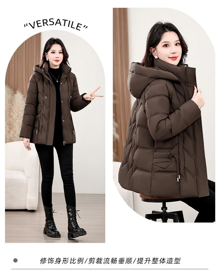Winter Thick Hooded Puffer Coat Women XL-5XL Windproof Parkas Russian Cold Weather Snow Jacket Middle Aged Mom Outerwear New