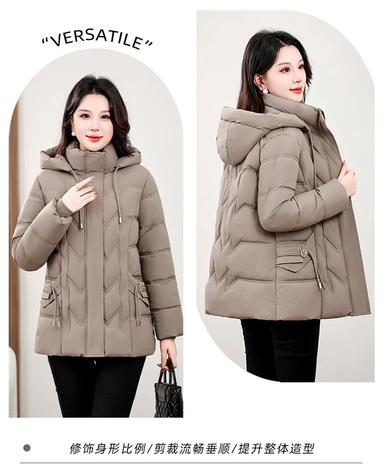 Winter Thick Hooded Puffer Coat Women XL-5XL Windproof Parkas Russian Cold Weather Snow Jacket Middle Aged Mom Outerwear New